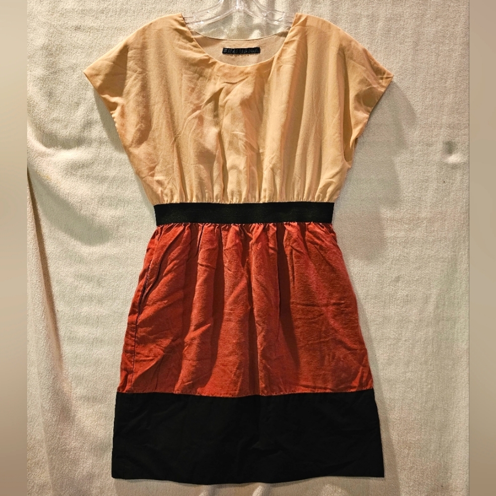 Women's M Zara Basic Colorblock Pink and Black Dress